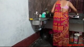 Red Saree Bhabhi And Husband Friend First Time Sex In The Kitchen Video